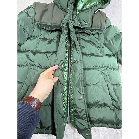 ADD Men 40 Green Duck Down Hooded Puffer Jacket Zip Snap Front Long Sleeve Warm - Picture 11 of 15